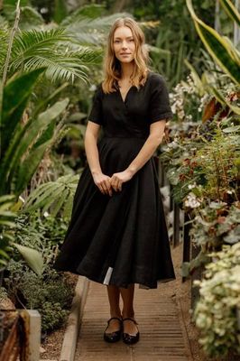 Wrap – V-Neck Linen Midi Dress