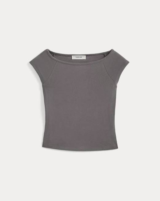 Boatneck Cap-Sleeve Top in Butterknit | Charcoal Grey