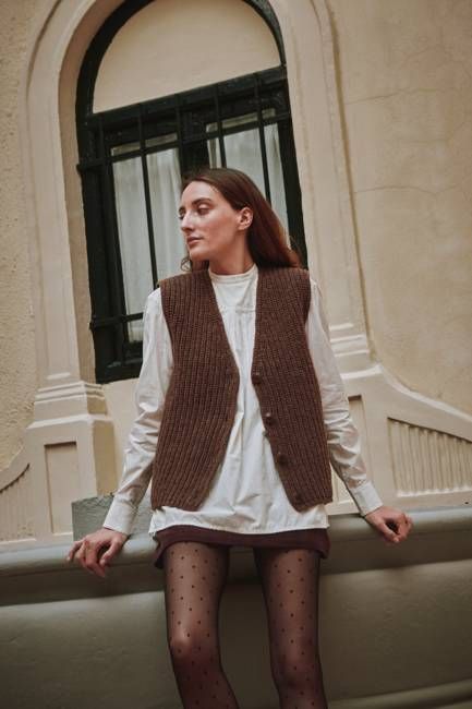 VERA Sleeveless Vest in Merino Wool - Chocolate