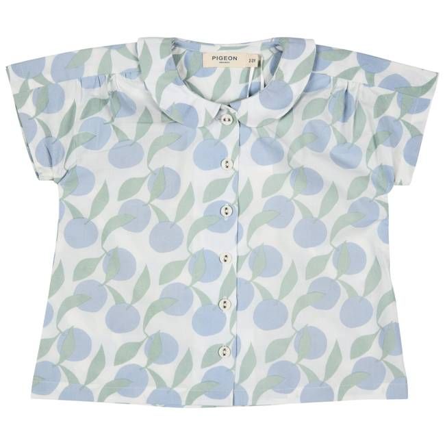 Peter Pan Collar Blouse - Oranges, Blue