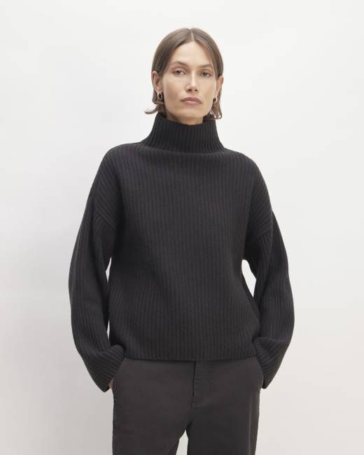 The Felted Merino Funnel-Neck Pullover | Black