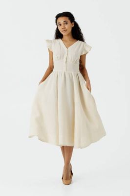 Diane Dress, Ruffle Sleeve, Milky White