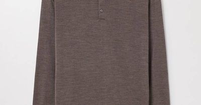 Brown Melange Merino Wool Polo | Buttoned Long Sleeve | Asket