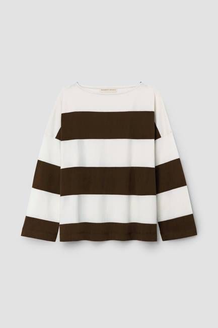 Leia-Sue Organic Cotton Jersey Stripe Top in Cacao & White Wide Stripe