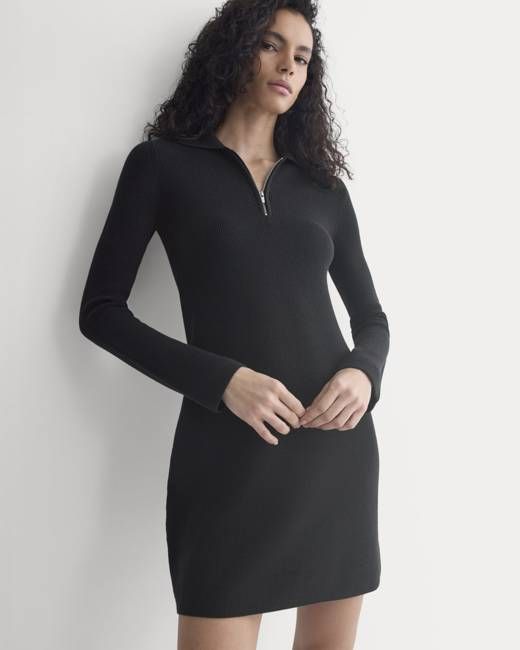 Knit Quarter-Zip Polo Dress | Black