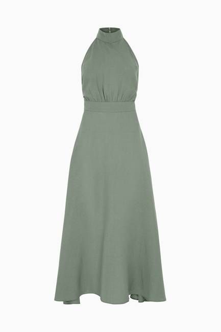 The Isi Halterneck Dress in Olive Green