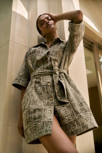 ROMY Organic Linen Cotton Dress - Mushroom Crossstich