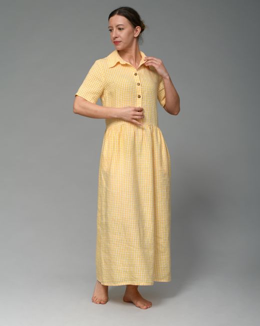 Vernaza - Linen Dress in Yellow Gingham