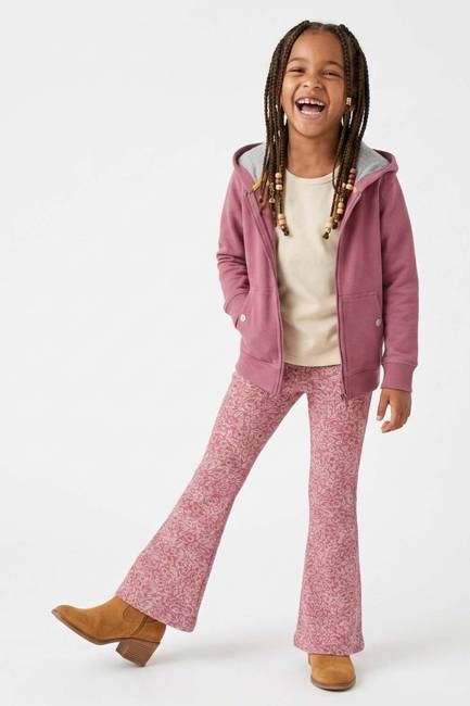 Mightly Girls Leggings: Organic Cotton Flared Yoga Pants: Rose Cottage
