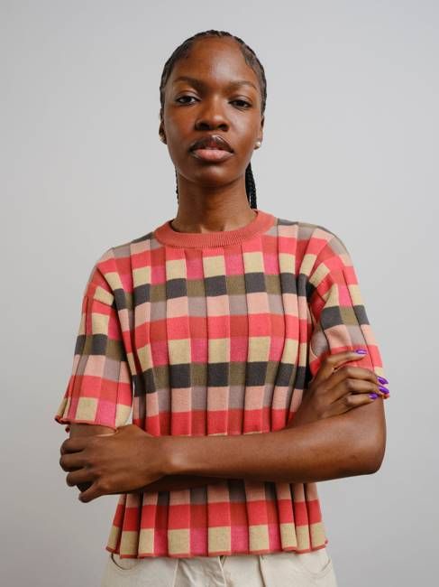 Anni Grid Plaited Tee - Solar Flare