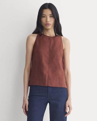 The Linen High-Neck Tank | Henna Red