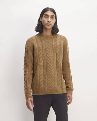 The Felted Merino Cable-Knit Crew | Deep Camel