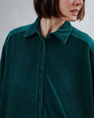 Corduroy Long Overshirt Green