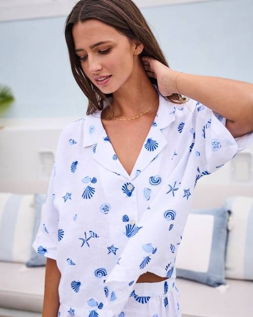 Scattered Shells - Linen Sweet Dreams Set - Blue Cloud