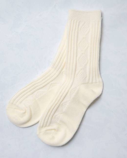 White - Cashmere Blend Cable Sock - Happy Knits