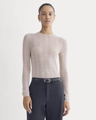 The Pointelle Crew in Ultrasoft Merino | Pale Blush