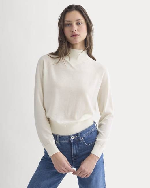 Mockneck Sweater In Ultrafine Merino | Bone