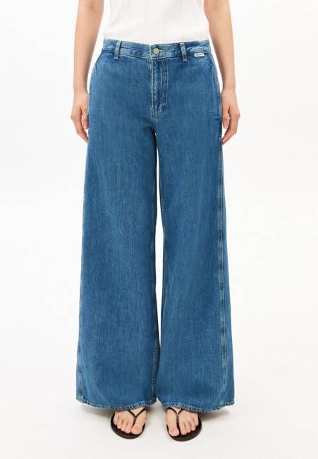 LINEN BLEND LOOSE DENIM PANT | sea salt
