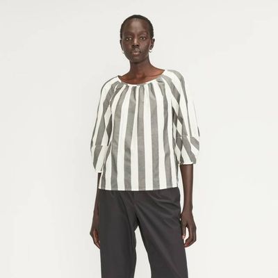 The Poplin Scoop-Neck Top | Bone / Black