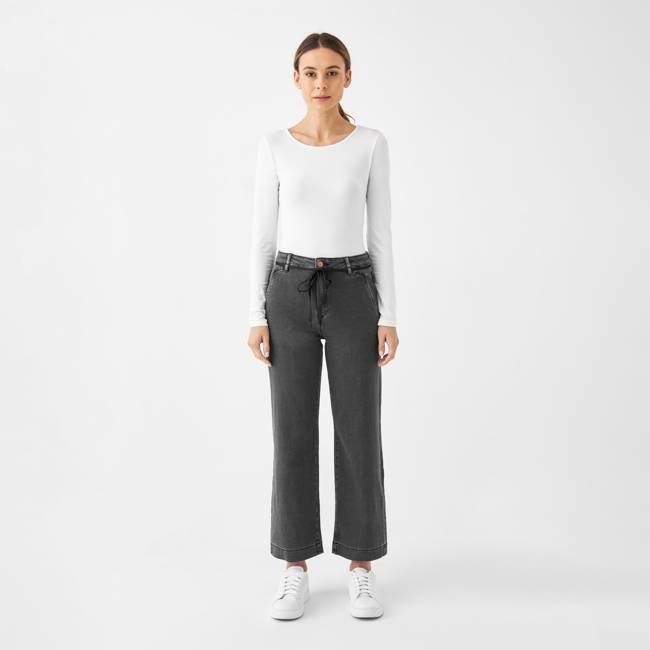 DEW Flared Cropped Soft Denim - French Pocket - Medium Grey