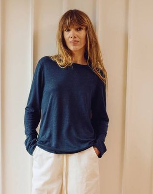 The LINEN//Das Langarmshirt - Marineblau