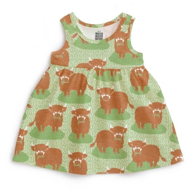 Alna Baby Dress - Highland Cows Green
