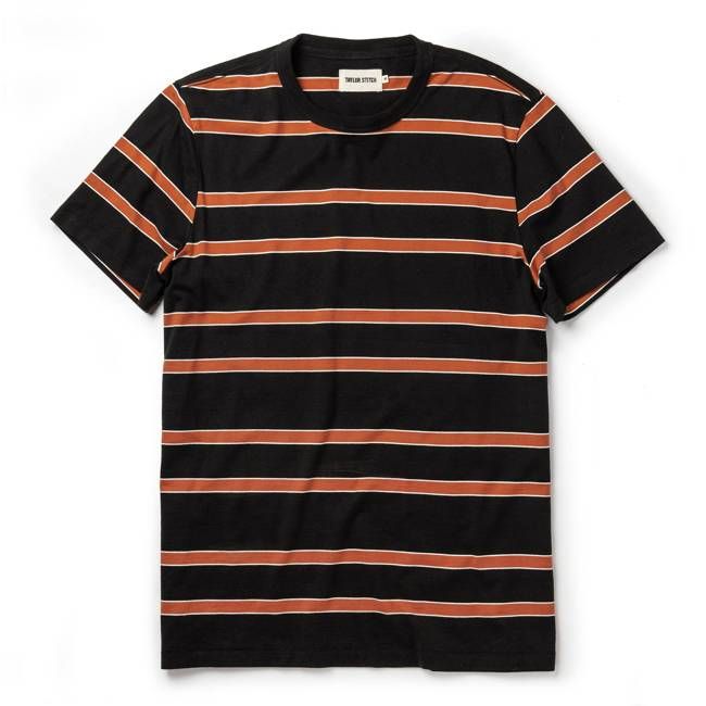 The Organic Cotton Tee in Coal and Rust Stripe
