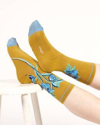 Oversized Floral Bamboo Socks - Yellow