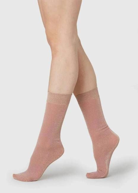 Chaussettes hautes pailletées en fibres recyclées rose