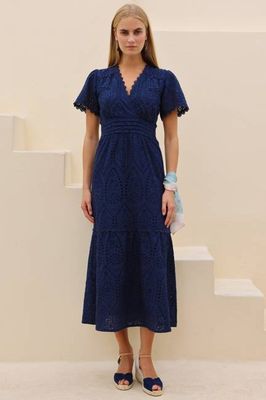 Edie Cotton Broderie Dress | Navy