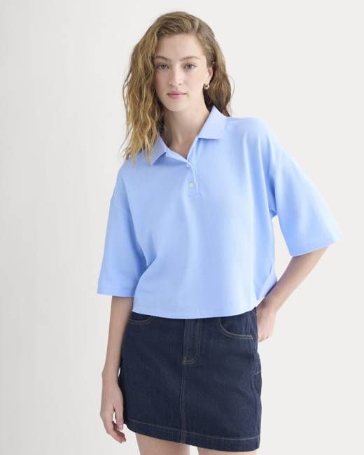 Pique Boxy Polo | Open Air Blue