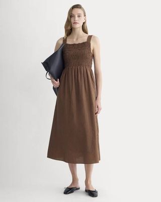 The Gauze Smock Dress | Carob Brown / Black
