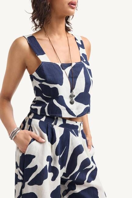 Tallows Crop Top - Night Flower EcoLinen