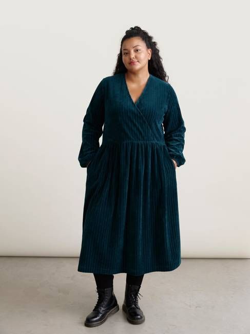 Velour rib dress, Dark Sea