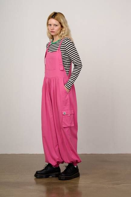 Miyada - Brushed Cotton Balloon Leg Dungarees in Pink