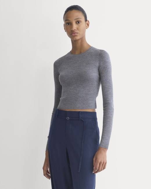 The Cropped Crew Top in Ultrafine Merino | Heather Mid Grey