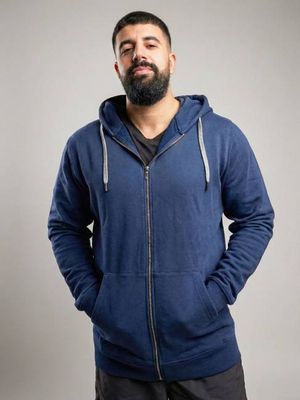 Organic Extra Long Slim Zip Hoodie (Midnight Blue)