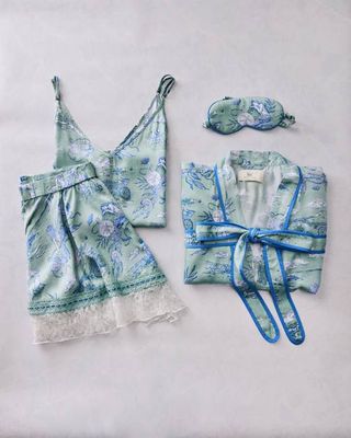 Mermaid Toile - Eco Satin Robe, Pamela & Eyemask Bundle - Seafoam