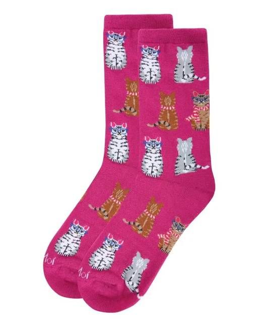 Fuchsia - Studious Cats Crew Socks