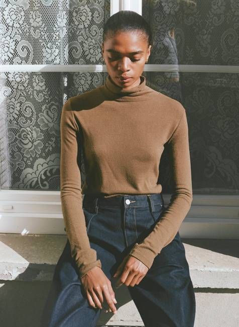 Marianne Turtleneck, Regen Silk Noil Jersey, Coffee
