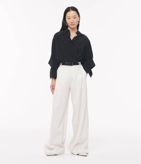 Silk Pleated Wrap Shirt | Black
