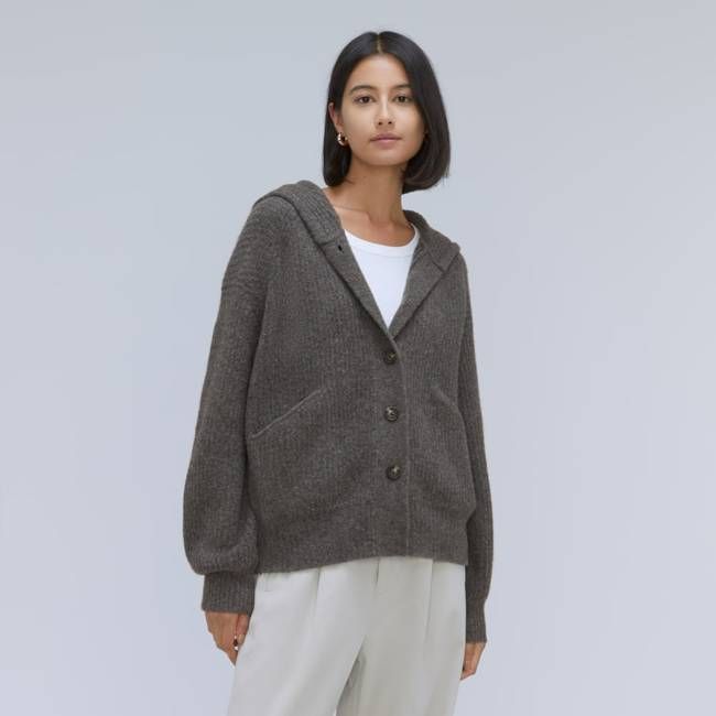 The Cozy-Stretch Hooded Cardigan | Heathered Charcoal