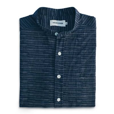 The Short Sleeve Bandit in Navy Slub Stripe