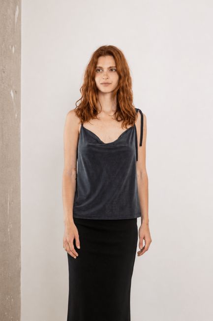 Cupro Drape Slip Top in Slate Black - ARCHIVE SALE