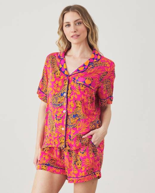 City Cats - Eco Satin Short Set - Fuchsia