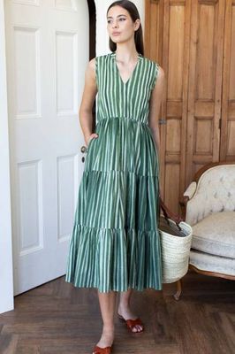 Indi Tier Dress - Sprig Shibori Stripe