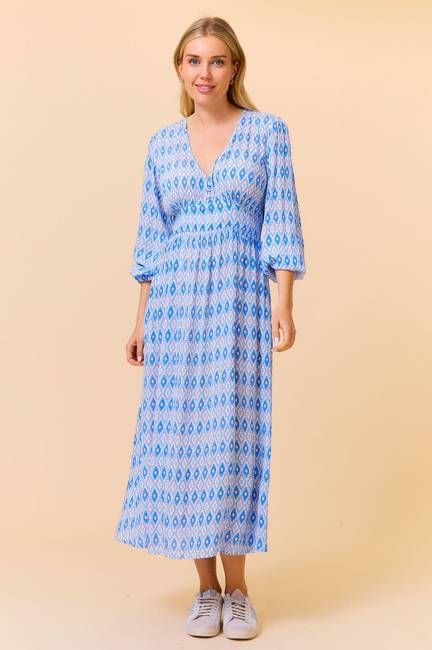 Camila Dress | Aztec Light Blue/Red