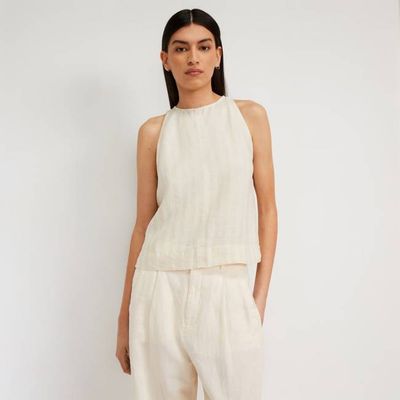 The Linen High-Neck Tank | Brazilian Sand / Canvas Tan