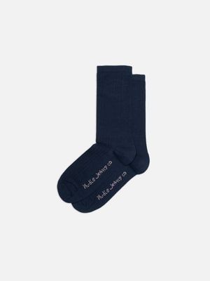 Women Cotton Ribbed Socks Dark Blue one size | Nudie Jeans