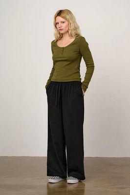 Norris - Wide Leg Cotton Trousers in Black